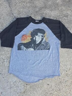 Vintage 1985 Bruce Springsteen World Tour Raglan T Shirt Gray Size Large